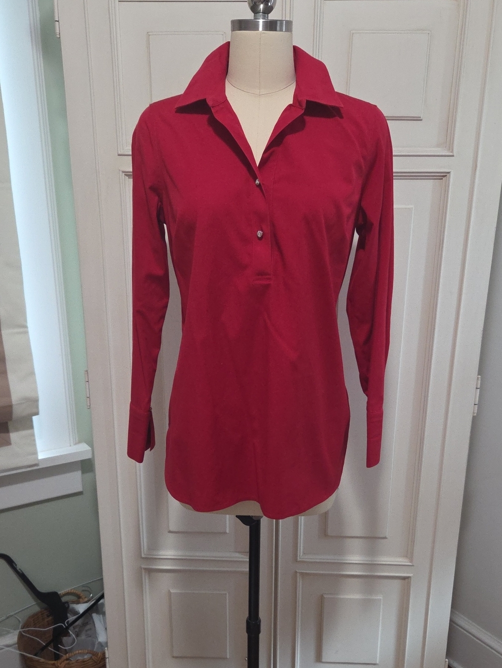 Talbots Deep Red Long-Sleeve Button-Down Non Iron Pop Over Shirt